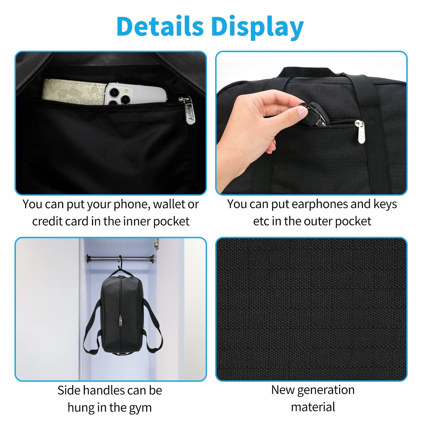 " 14"" Black Mini Duffel Bag for Travel and Gym, Polyester, Durable"